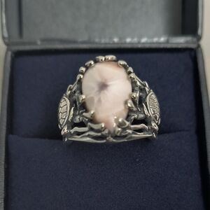 Sterling Silver Pink Opal-Center Turtle Motif Ring